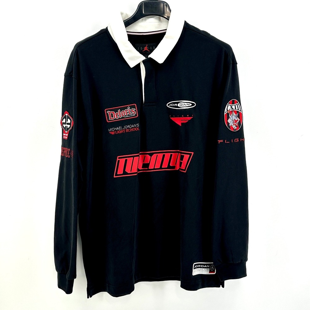 Jordan Flight School Rugby Shirt Mens XL Black Multi-Logo Long Sleeve HF9323-010